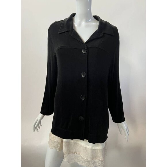 Chicos Travelers Womens Jacket Black Long Sleeve Buttons Notch Collar 2 - Picture 1 of 12